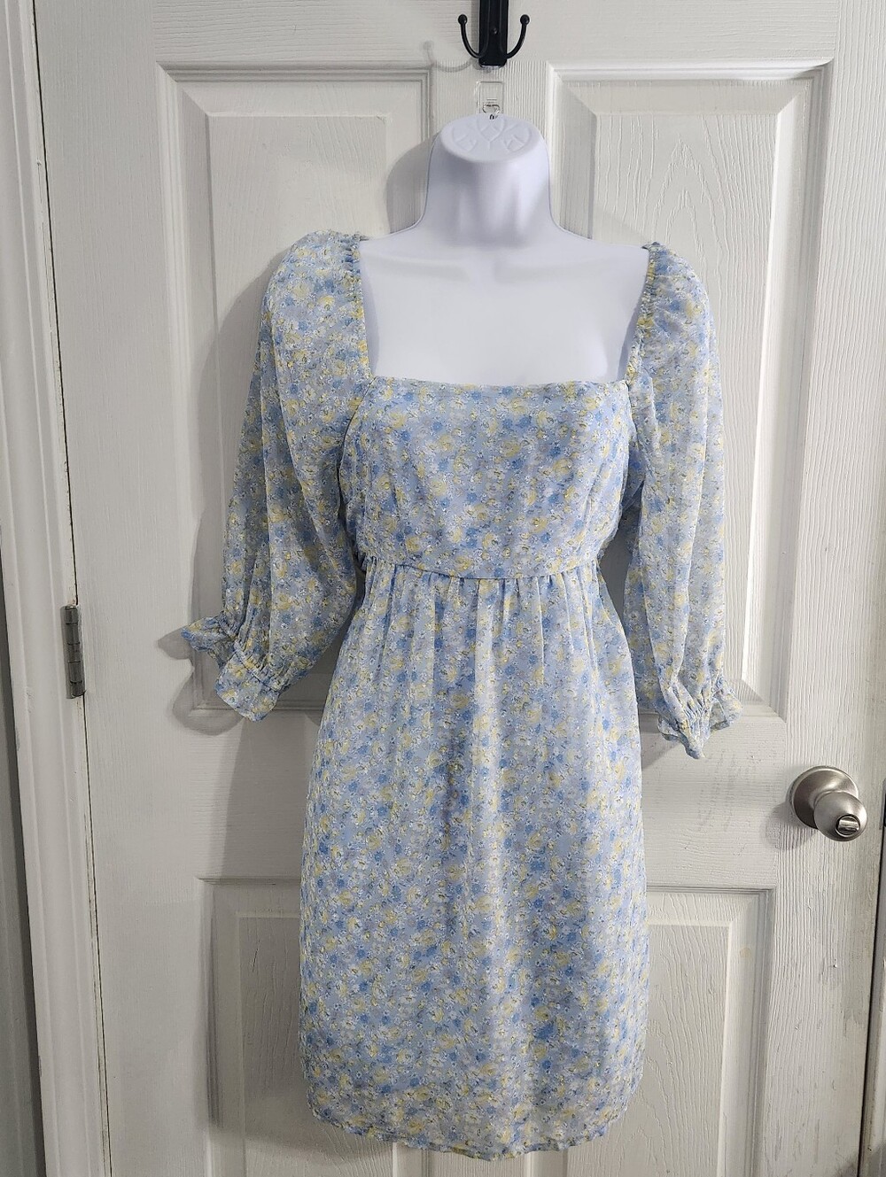 Altar'd State blue SM floral dress sheer cottagecore peasant soft girl romantic